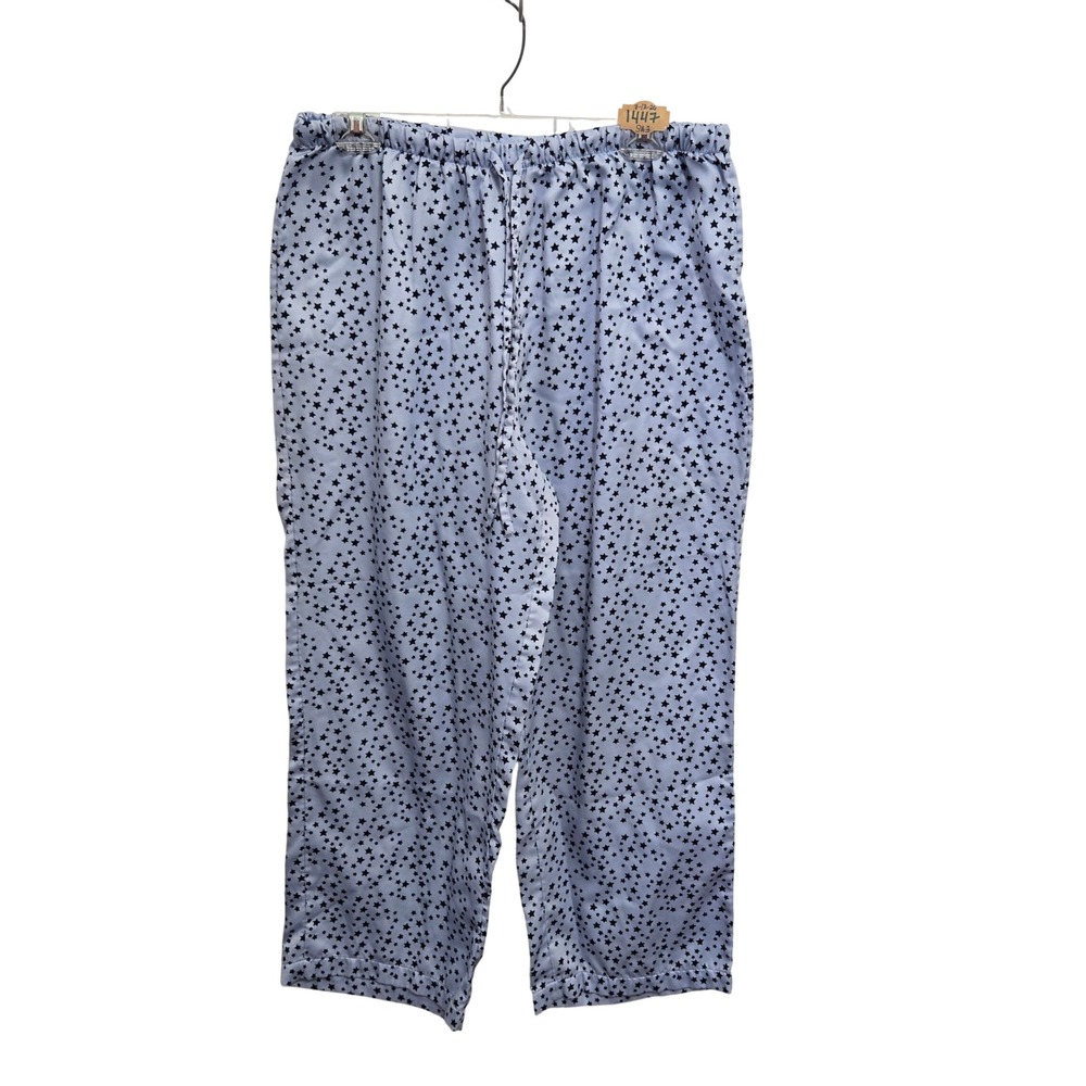 Cacique Sexy Sensual Pajama Pants Blue Black Star Print‎ Drawstring Size 14/16
